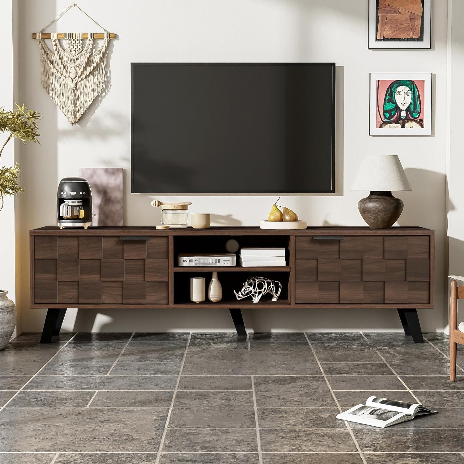 TV-Lowboard mit 2 T¨¹ren und 2 offenen F?chern, 160,5 ¡Á 35