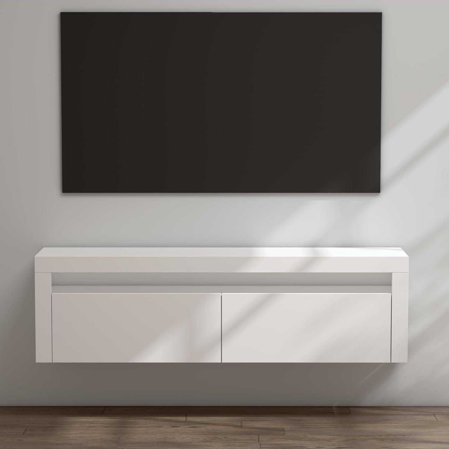 H?ngendes TV-Lowboard mit Klappt¨¹r und offenen Ablagef?che