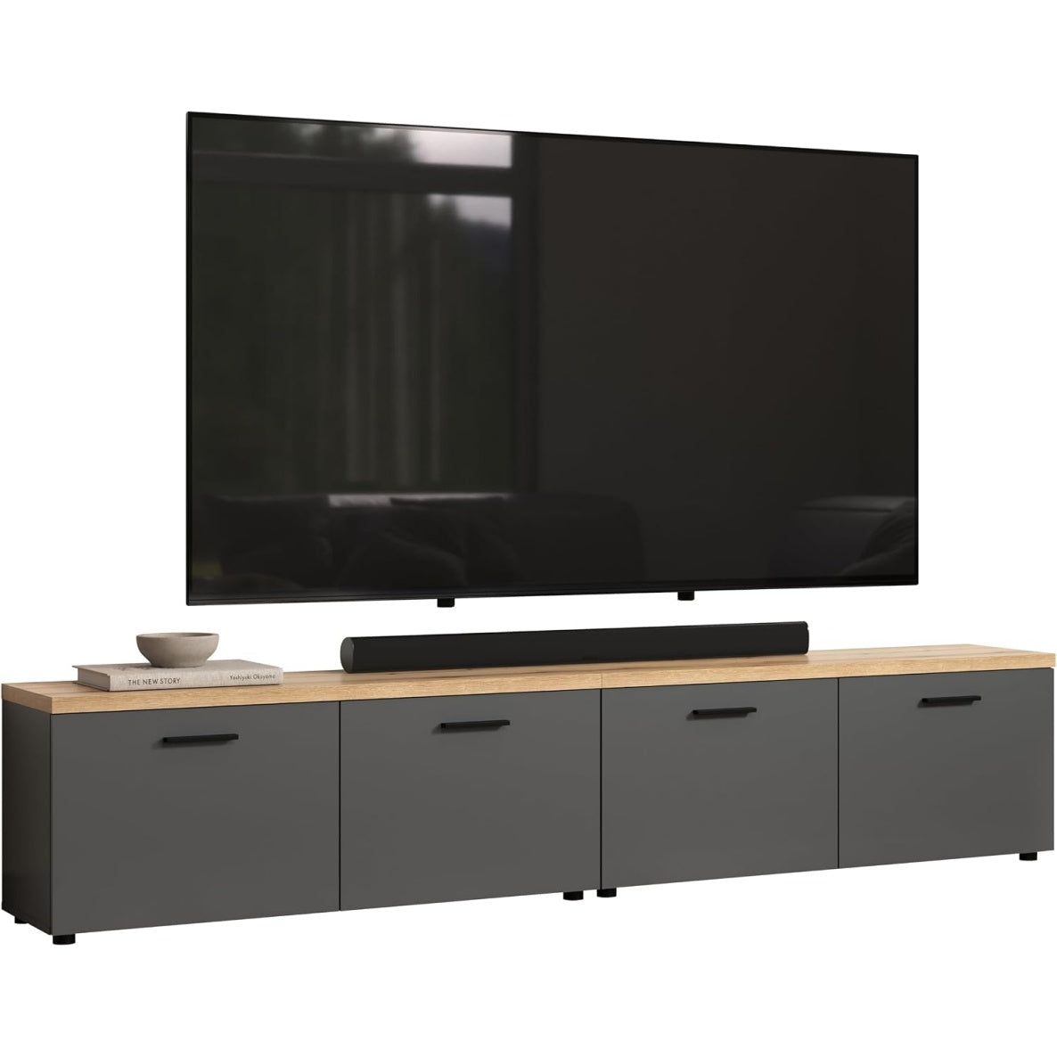 TV-Lowboard in Grau und Eiche mit 2 Lowboards, f¨¹r Fernseher bis 75 Zoll, 240 ¡Á