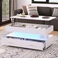 H?henverstellbarer Couchtisch mit LED-Beleuchtung, 2 Schubladen sowie offenem und versteckte