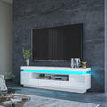 TV-Lowboard in Wei? mit 5 Schubladen, offenem Regal und LED-Beleuchtu