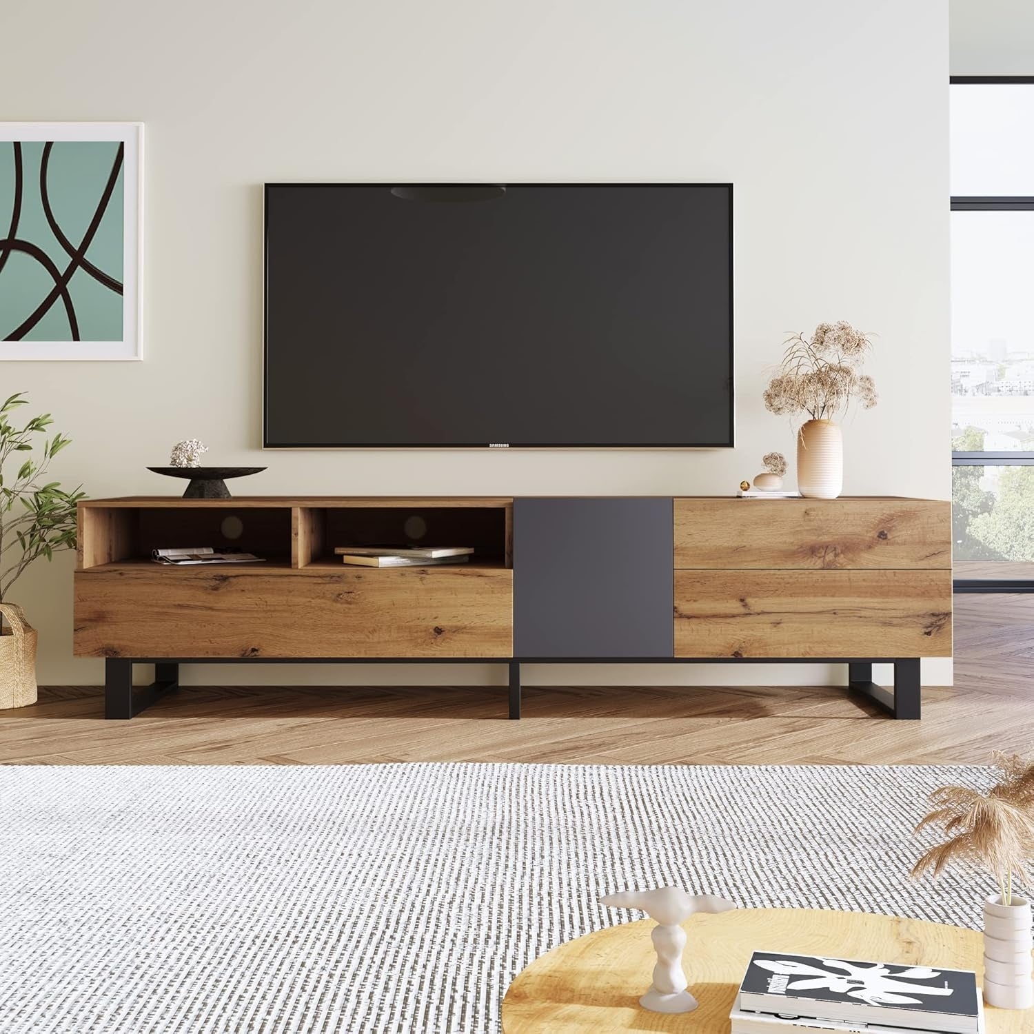 TV-Lowboard mit Holzdekor und Metallbeinen, 180 ¡Á