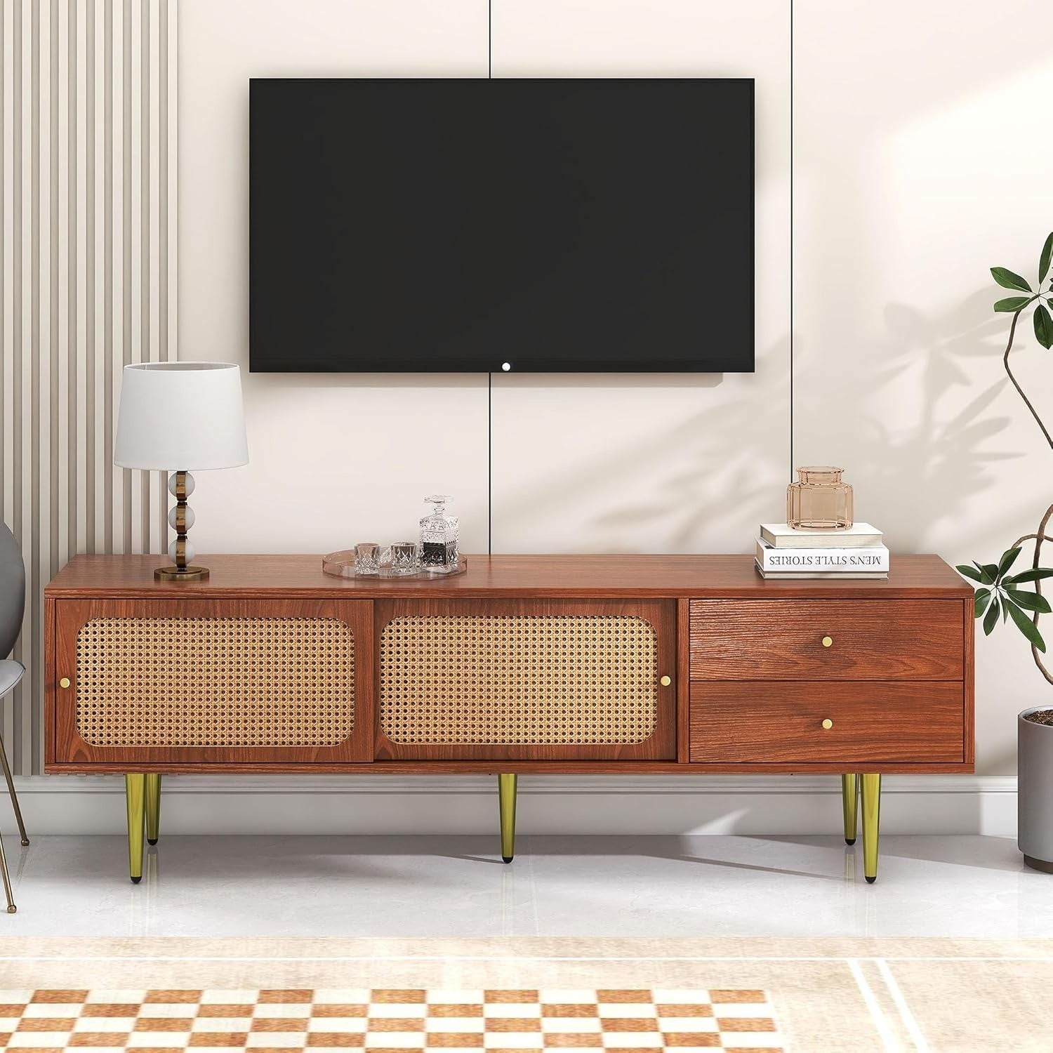 TV-Lowboard im Landhausstil mit 2 Schubladen, 2 Schiebet¨¹ren und 4 F?chern, 160 ¡Á